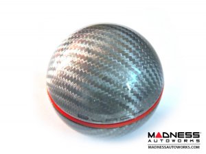 FIAT 500 Gear Shift Knob - Black Italy - Silver Carbon Fiber w/ Red Insert - Fits ABARTH and Automatics